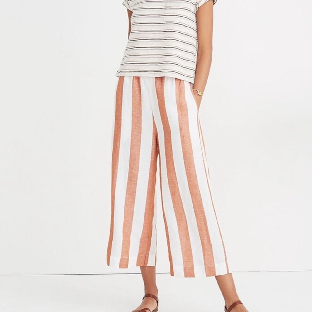 Madewell Linen Huston Striped Cropped Pants